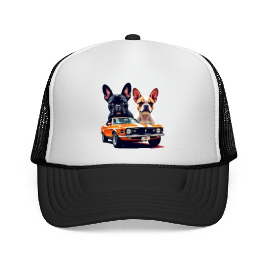 French Bulldogs with Classic Muscle Car – Retro Vi Trucker Caps