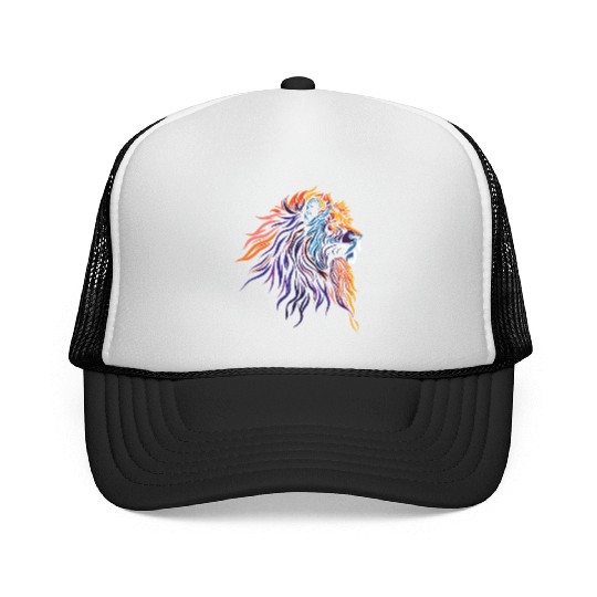 "Majestic Flame Lion – Tribal Rainbow Art" Trucker Caps