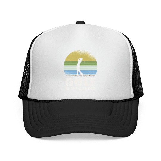 Golf Is My Cardio Vintage Sunset Silhouette Trucker Caps