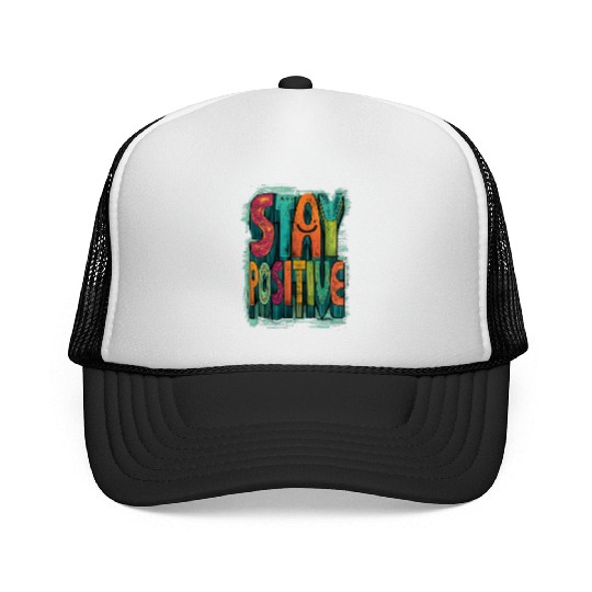 Stay Positive – Retro Color Block Text Trucker Caps