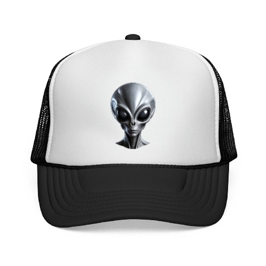 Real Grey Alien with a big head Trucker Caps