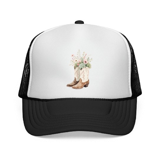 Boho Bloom Boots: Wildflower Cowgirl Style Trucker Caps