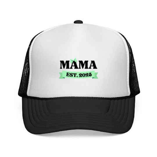 Mama Est. 2025 - Light Green Bow Maternity Design Trucker Caps