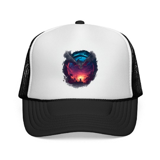 Epic Dragon Motif Fantasy Meets Heroism Trucker Caps