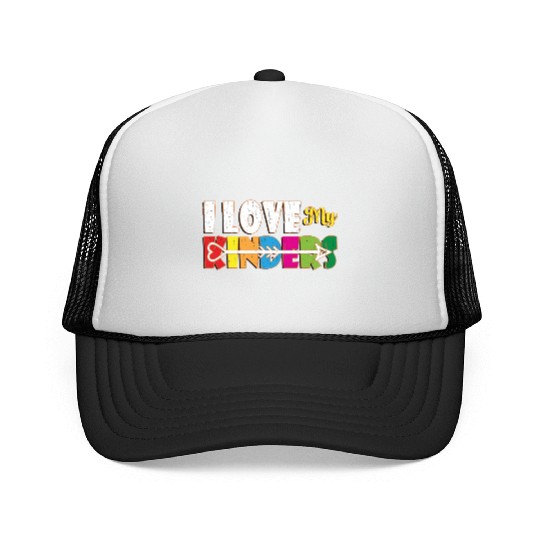 I Love My Kinders Colorful Teacher Appreciation Te Trucker Caps