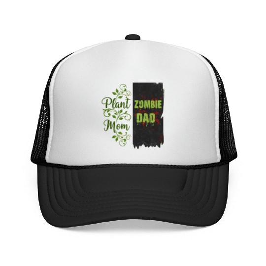 Plant Mom Zombie Dad Couple Design Trucker Caps