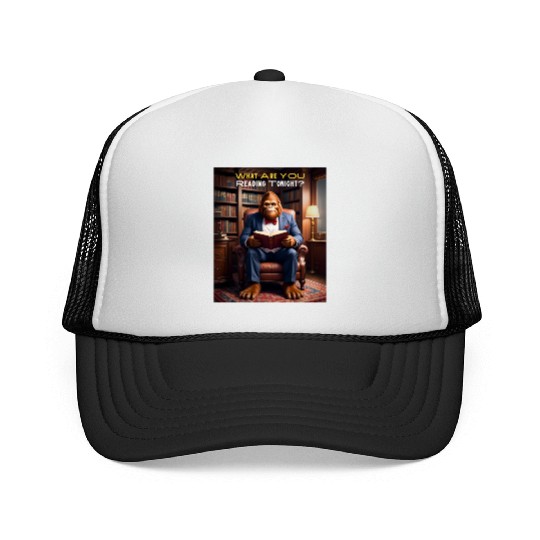Bigfoot Reading in the Library Sasquatch - What Trucker Caps