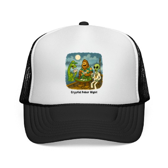 Bigfoot, Nessie and an Alien Play Poker - Cryptid Trucker Caps