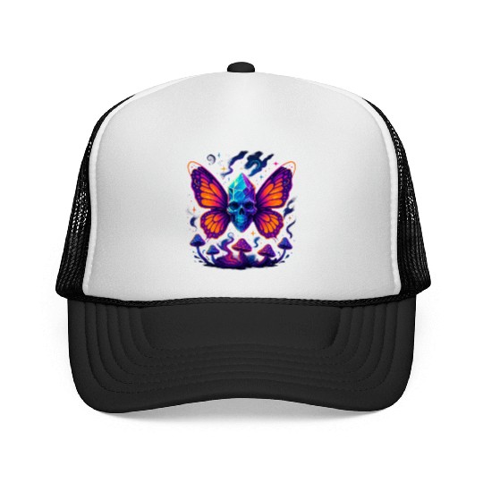 Crystal Skull & Neon Wings – Vapor Fantasy Trucker Caps