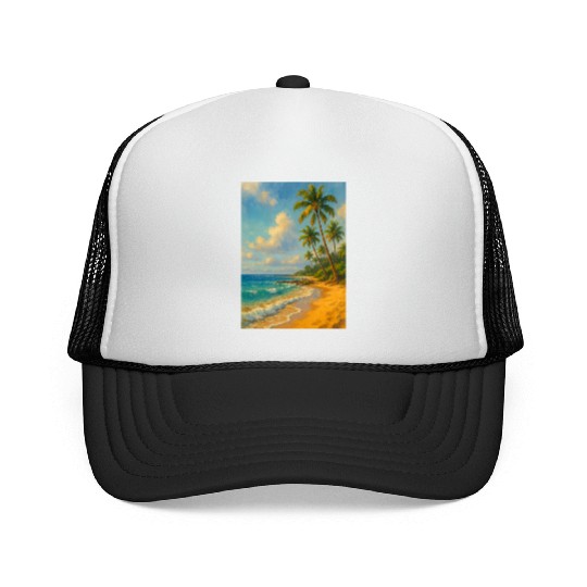 Tropical Serenity – Peaceful Beach Landscape Art Trucker Caps