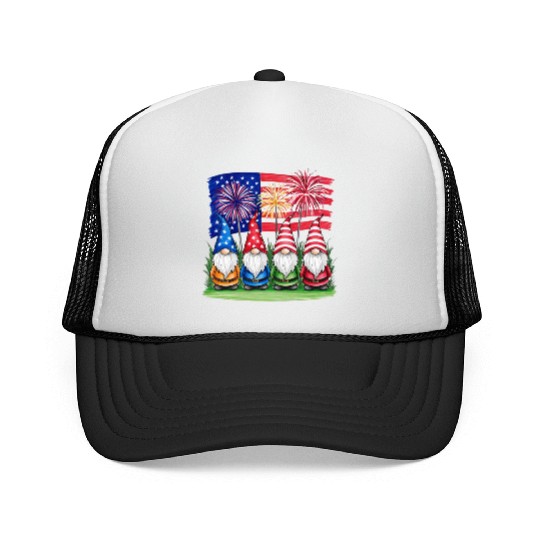 Patriotic Gnomes Fireworks American Flag Trucker Caps