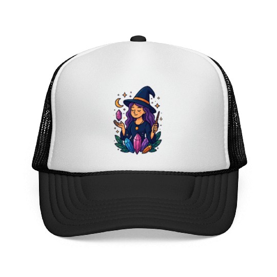 Mystical Crystal Witch Illustration Trucker Caps