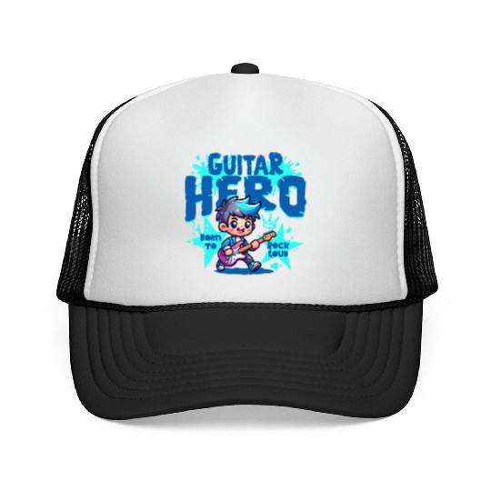 Guitar Hero Kid – Cute Rock Star Cartoon Trucker Caps | Bor
