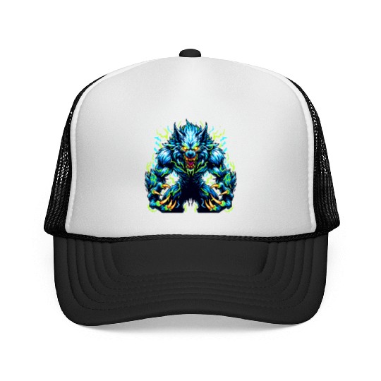 Neon Alpha Howler – Electric Werewolf Rage Trucker Caps