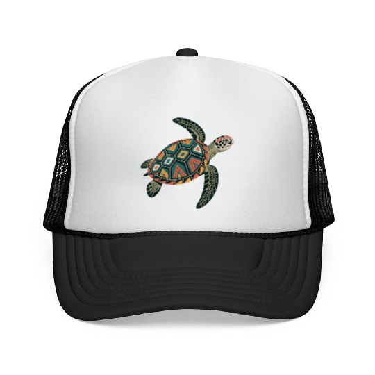 Sea Turtle Geometric Pattern Shell Trucker Caps