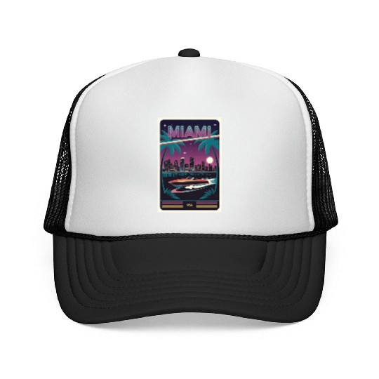 Miami Neon Retro Poster Vintage Souvenir Trucker Caps