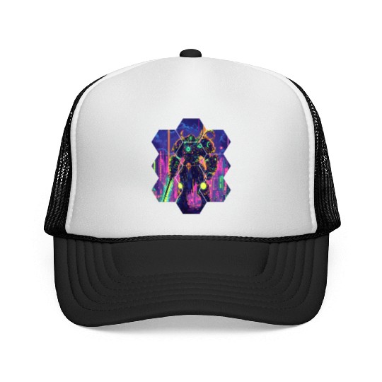 Bright Sci Fi Warrior In Neon Colors Trucker Caps