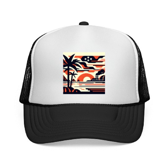 Twilight Palm & Factory Scene Trucker Caps