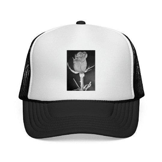 Realistic Graphite Rose & Dew Drawing - RT Art © Trucker Caps