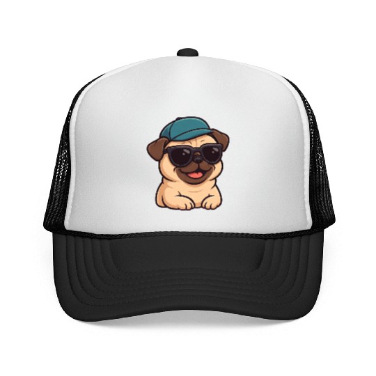 Cool pug with sunglasses summer joy cartoon Trucker Caps
