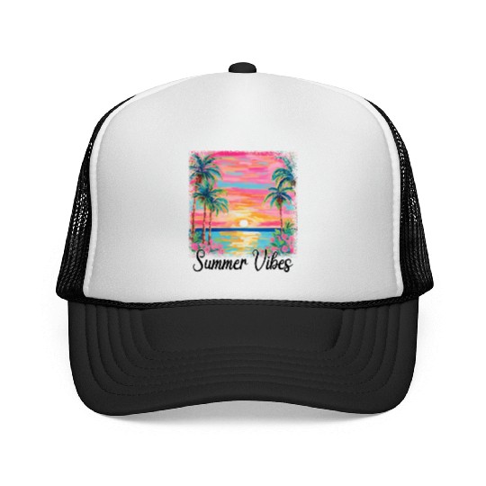 Summer Vibe Preppy Beach Trucker Caps