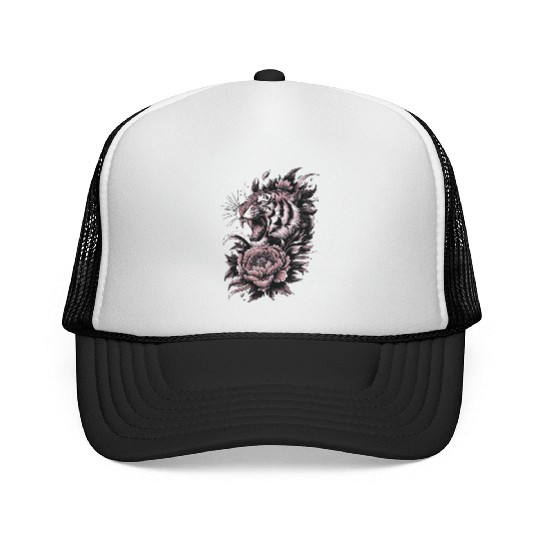 Roaring Tiger with Floral Style Trucker Caps