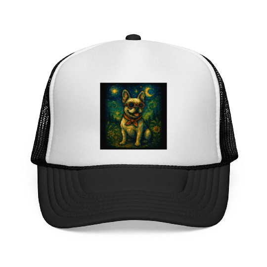 Starry Night Dog Funny Art Style Retro Glasses Pet Trucker Caps