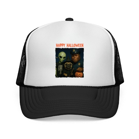 Bigfoot Alien Pug Funny Halloween Trick or Treat Trucker Caps