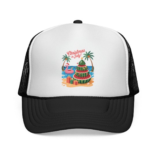 Christmas In July Watermelon Xmas Tree Santa Trucker Caps