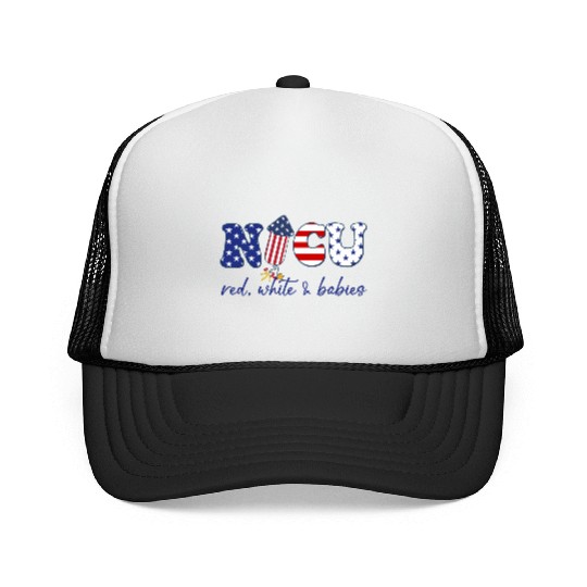 NICU Patriotic Red White Babies Trucker Caps