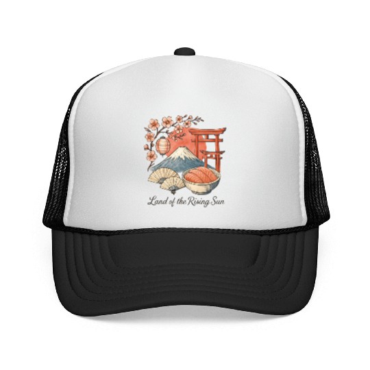 Japan Culture - Mount Fuji & Sakura Vintage Art Trucker Caps
