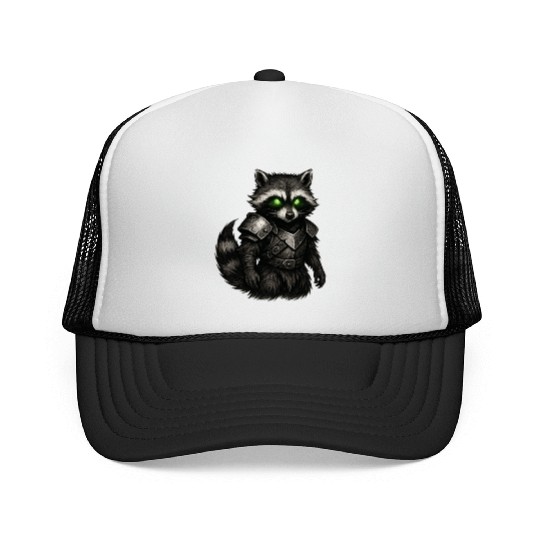 Armored Forest Raccoon – Glowing-Eyed Fantasy Ward Trucker Caps