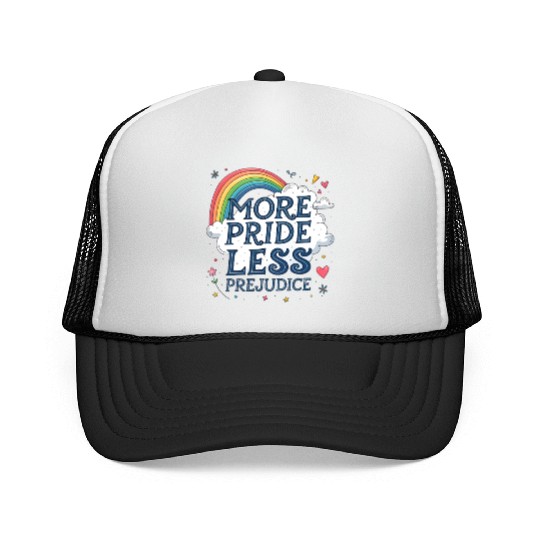 More Pride Less Prejudice Rainbow Pride Month LGBT Trucker Caps