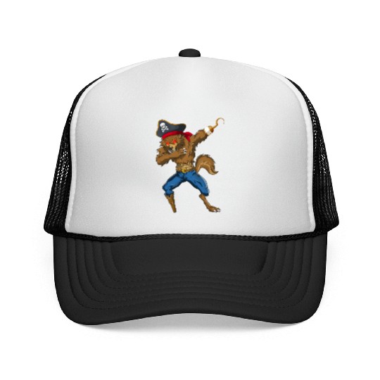 Dabbing Werewolf Pirate Halloween Pirate Trucker Caps