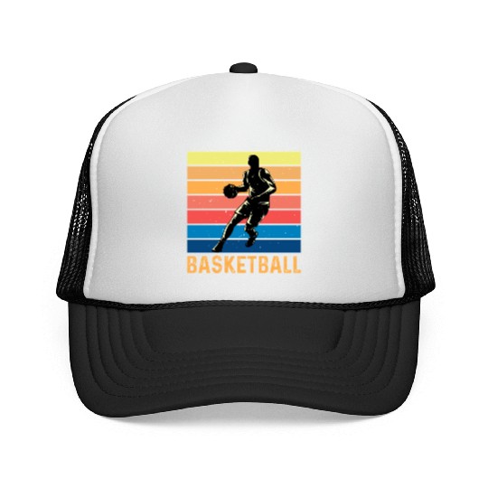 Retro Sunset Basketball Silhouette Trucker Caps