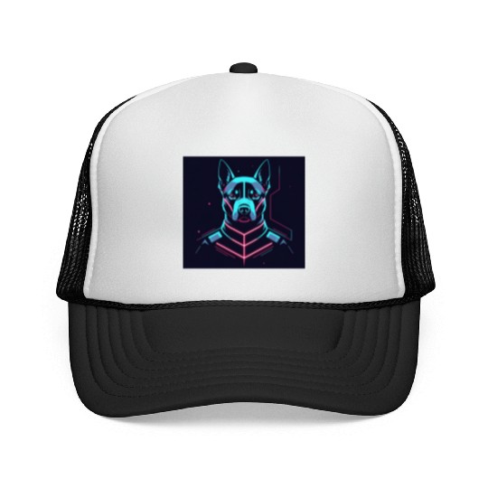 Cyberpunk Neon Dog – Futuristic Tech Pet Design Trucker Caps