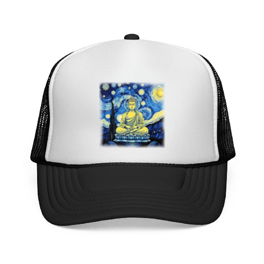 Starry Night Buddha Zen Art Inspired by Van Gogh Trucker Caps