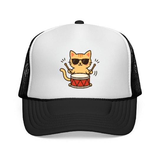 Drummer Cat With Shades Trucker Caps