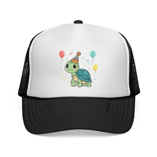 Turtle Wearing a Party Hat Trucker Caps