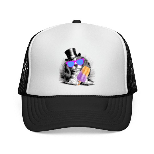 Cavalier King Charles Spaniel with a popsicle Trucker Caps