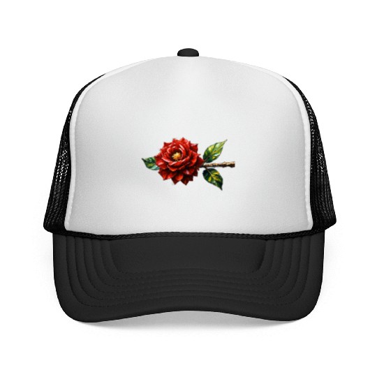 Crimson Rose Bloom – Botanical Clipart Trucker Caps