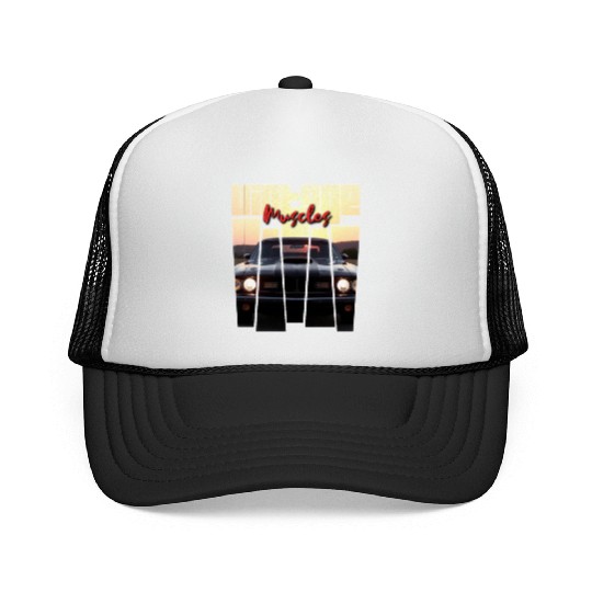 Vintage Muscle Car Sunset Poster Retro American Trucker Caps