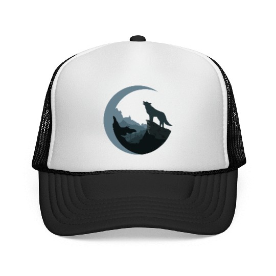 Wolf Moon Silhouette Trucker Caps