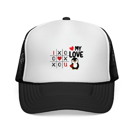 Cute Penguin Tic Tac Toe Love Design Trucker Caps