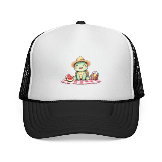 Whimsical Picnic Turtle Illustration Trucker Caps