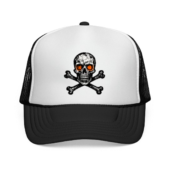 Grunge Skull Crossbones Orange Eyes Trucker Caps