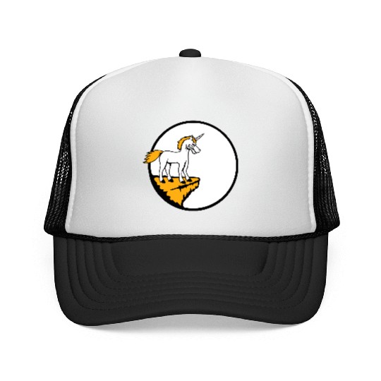 Unicorn Cliff Moon Mountain Evil Angry Bad Mood Trucker Caps