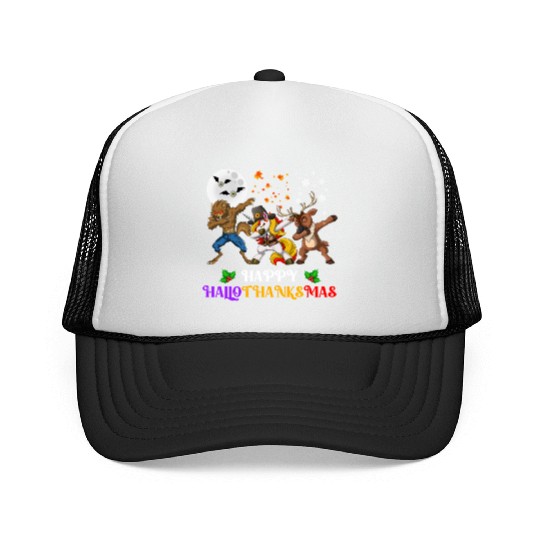 Happy Hallothanksmas Dabbing werewolf Unicorn Deer Trucker Caps