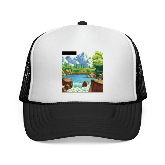 Serene Mountain River Landscape Trucker Caps