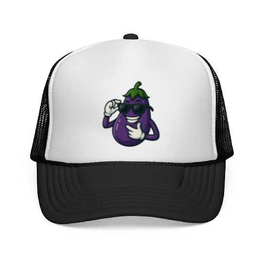 Cool eggplant vegetable design with sunglasses car Trucker Caps